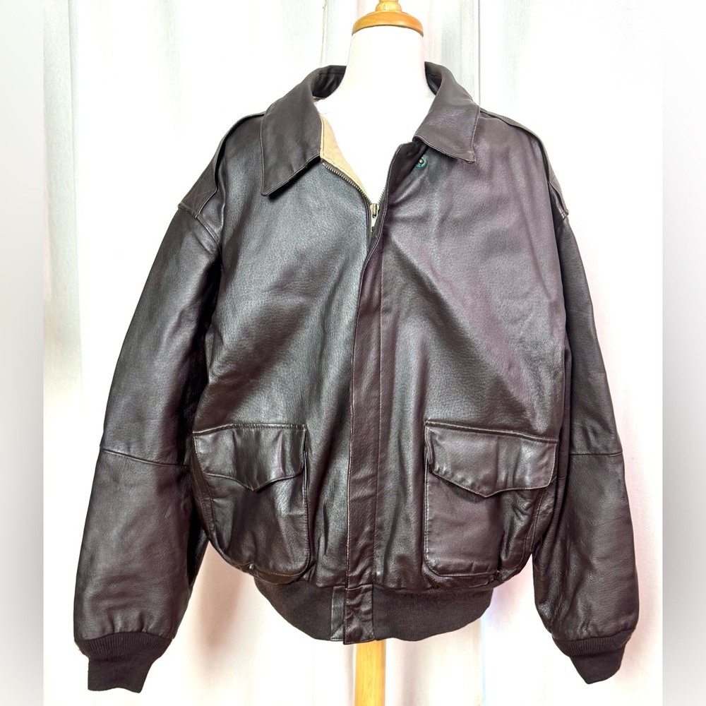Airborne Leathers Genuine Leather Brown Mens XXL Leather Bomber Jacket Flight 2X